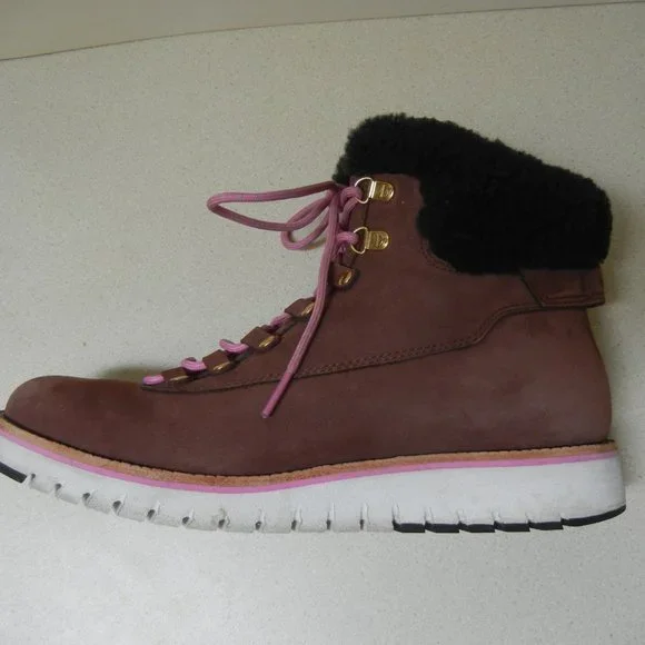 Cole Haan Sz 9 Womens Grand Explore Boot Waterproof Shearling Hiker Wedge Suede - Picture 11 of 11